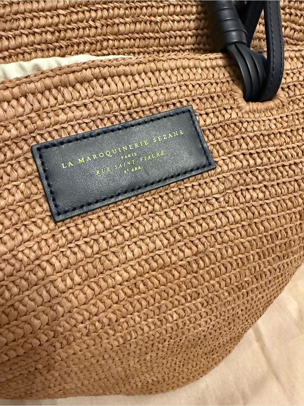 Sezane Justine Basket Bag in Deep Natural Navy Raffia NWOT - Picture 5 of 6